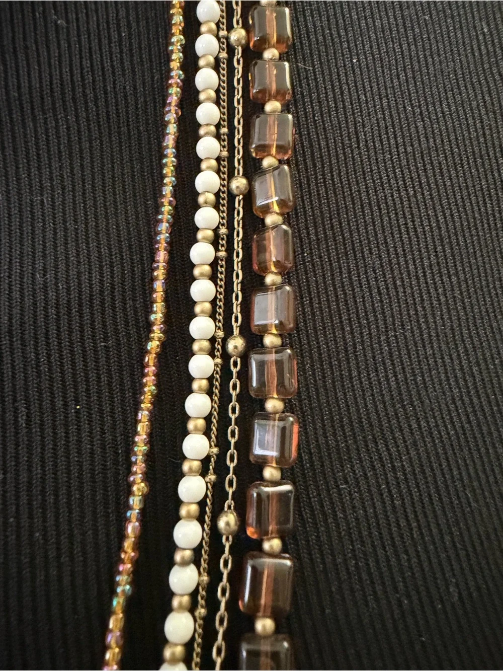 3 Piece Stacked Beaded Necklaces Designer Glass Wood